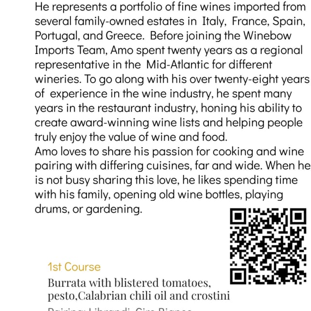 August In House Wine Dinner