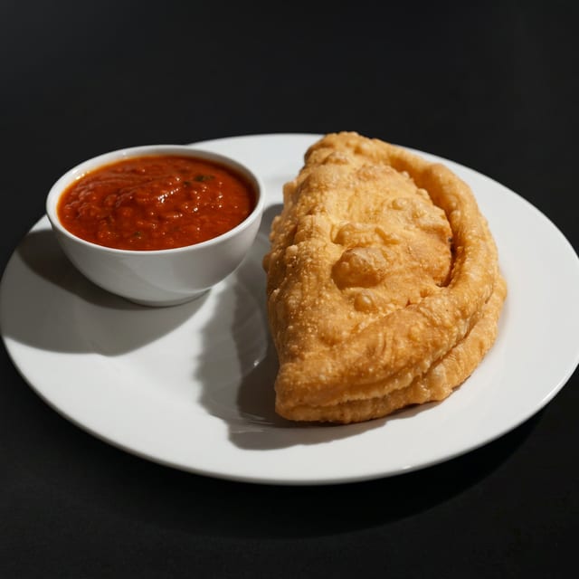 Fried Veggie Calzone (spinach & mushroom).